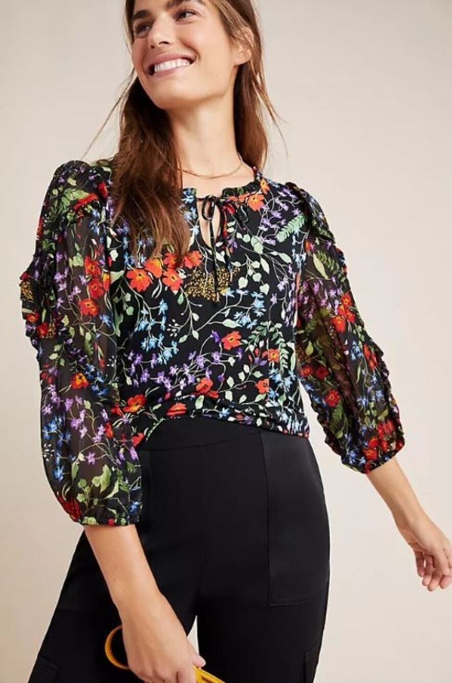 Maeve Anthropologie Jacquin Peasant Blouse Women's Size S Multi Ruffled Detail